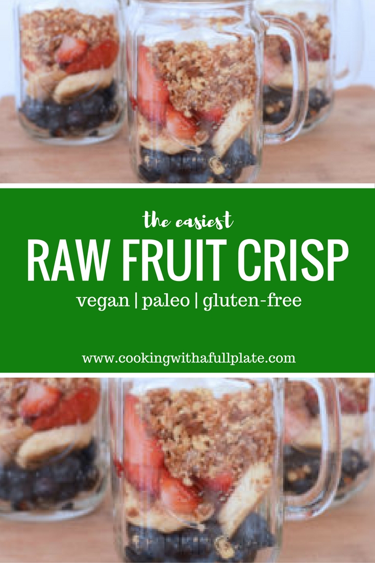 The raw fruit crisp is super healthy, easy to make, and flexible. Make it with berries in the summer or apples in the fall! This one is naturally sweetened, vegan, and paleo friendly. Click through for the recipe and my musings on healthy dessert.