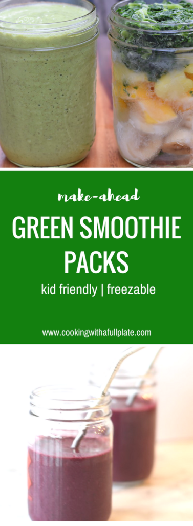 Green smoothie packs are an easy make ahead option that take just seconds to make! Empower your whole family to eat healthier. Green Smoothie Packs | Make Ahead | Freezable | Gluten Free | Paleo| Vegan
